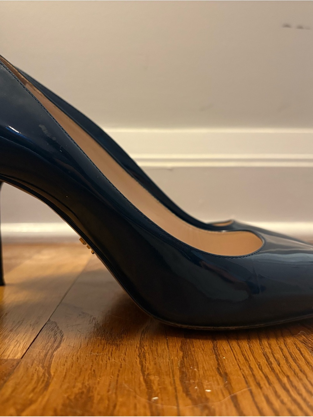 Prada Navy Patent Pointed Toe Pumps